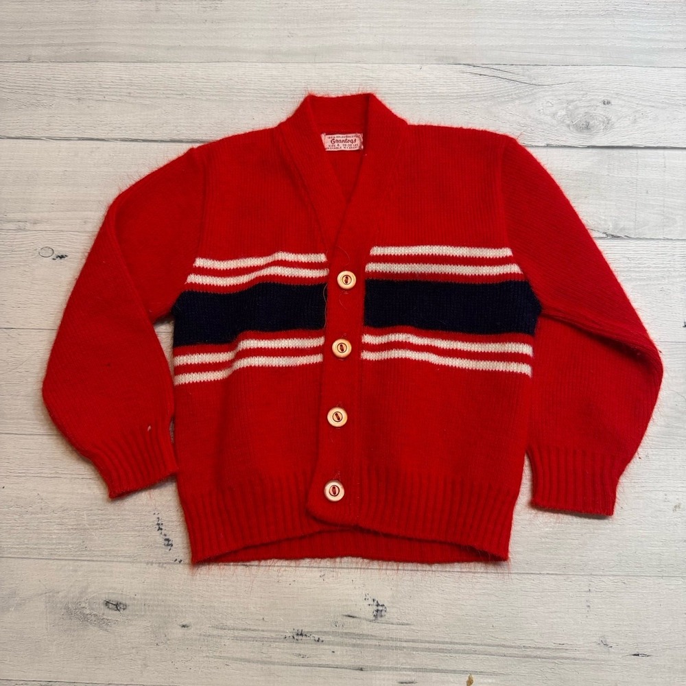 Vintage grantogs boys red cardigan sweater size 4‎